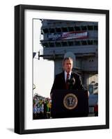 President Bush Declares the End of Major Combat in Iraq as He Speaks Aboard the Aircraft Carrier-null-Framed Photographic Print