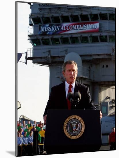 President Bush Declares the End of Major Combat in Iraq as He Speaks Aboard the Aircraft Carrier-null-Mounted Photographic Print