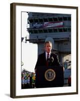 President Bush Declares the End of Major Combat in Iraq as He Speaks Aboard the Aircraft Carrier-null-Framed Photographic Print