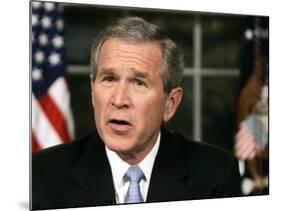 President Bush Delivers a Portion of His Speech for a Second Time for Assembled News Photographers-null-Mounted Photographic Print