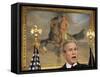 President Bush Delivers His Live Radio Address in the Roosevelt Room at the White House-null-Framed Stretched Canvas