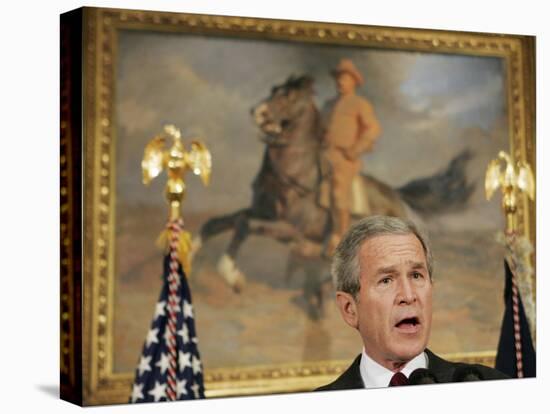 President Bush Delivers His Live Radio Address in the Roosevelt Room at the White House-null-Stretched Canvas