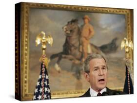 President Bush Delivers His Live Radio Address in the Roosevelt Room at the White House-null-Stretched Canvas