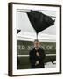 President Bush Jokingly Holds His Wind-Blown Umbrella Upright-null-Framed Premium Photographic Print