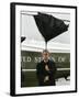 President Bush Jokingly Holds His Wind-Blown Umbrella Upright-null-Framed Photographic Print