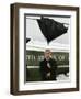 President Bush Jokingly Holds His Wind-Blown Umbrella Upright-null-Framed Photographic Print