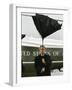 President Bush Jokingly Holds His Wind-Blown Umbrella Upright-null-Framed Photographic Print