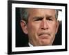 President Bush Listens to a Question About His Declassifying an Intelligence Report-null-Framed Photographic Print