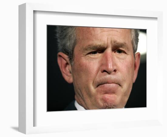 President Bush Listens to a Question About His Declassifying an Intelligence Report-null-Framed Photographic Print