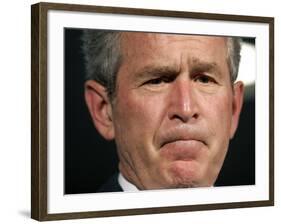 President Bush Listens to a Question About His Declassifying an Intelligence Report-null-Framed Photographic Print