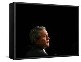 President Bush Listens to Statements-null-Framed Stretched Canvas