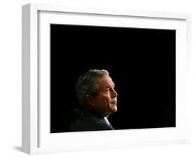 President Bush Listens to Statements-null-Framed Photographic Print