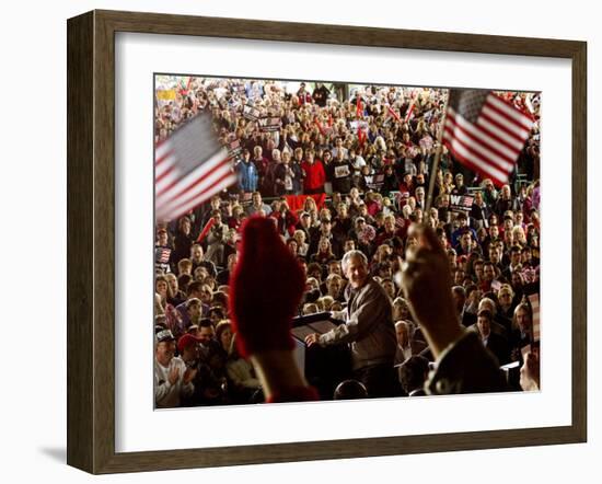 President Bush Receives Cheers as He is Introduced at a Campaign Rally at Post-Gazette Pavilion-null-Framed Premium Photographic Print