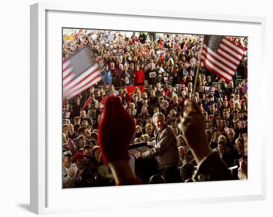 President Bush Receives Cheers as He is Introduced at a Campaign Rally at Post-Gazette Pavilion-null-Framed Photographic Print