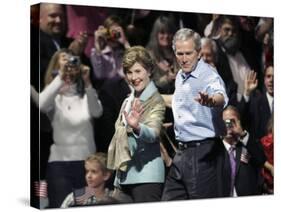 President Bush, Right, and First Lady Laura Bush Arrive for a Rally for Texas Governor Rick Perry-Lm Otero-Stretched Canvas