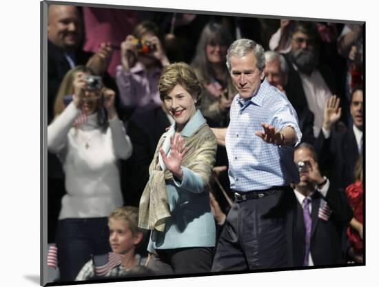 President Bush, Right, and First Lady Laura Bush Arrive for a Rally for Texas Governor Rick Perry-Lm Otero-Mounted Photographic Print