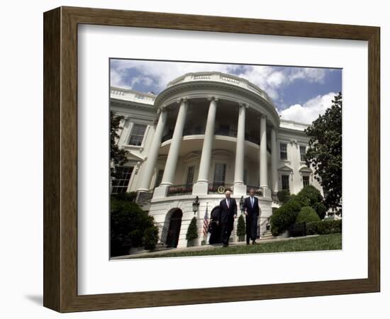 President Bush, Right, and Vice President Dick Cheney Walk to the South Lawn-null-Framed Photographic Print