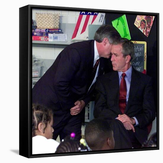 President Bush's Chief of Staff Gives Word of World Trade Center, During Visit to Elementary School-null-Framed Stretched Canvas