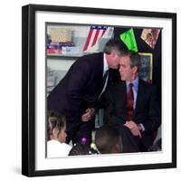 President Bush's Chief of Staff Gives Word of World Trade Center, During Visit to Elementary School-null-Framed Premium Photographic Print