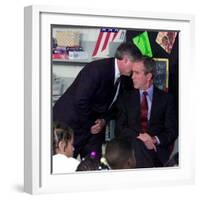 President Bush's Chief of Staff Gives Word of World Trade Center, During Visit to Elementary School-null-Framed Photographic Print