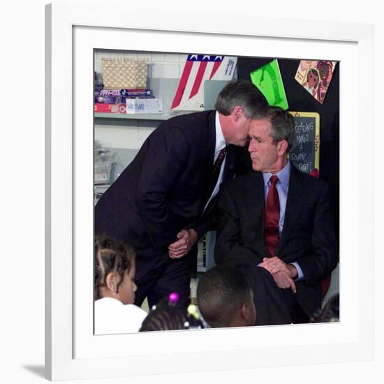 President Bush's Chief of Staff Gives Word of World Trade Center, During Visit to Elementary School-null-Framed Photographic Print