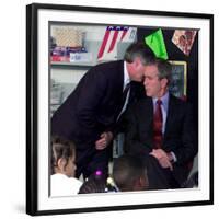 President Bush's Chief of Staff Gives Word of World Trade Center, During Visit to Elementary School-null-Framed Photographic Print