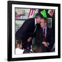 President Bush's Chief of Staff Gives Word of World Trade Center, During Visit to Elementary School-null-Framed Photographic Print