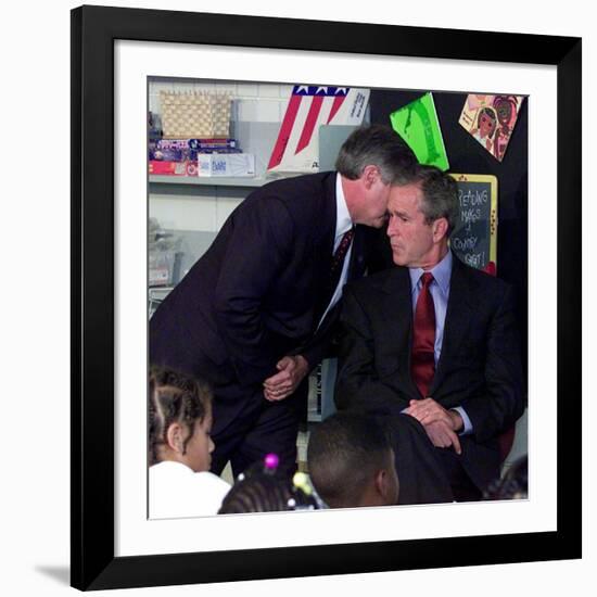 President Bush's Chief of Staff Gives Word of World Trade Center, During Visit to Elementary School-null-Framed Photographic Print