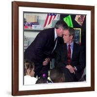 President Bush's Chief of Staff Gives Word of World Trade Center, During Visit to Elementary School-null-Framed Photographic Print