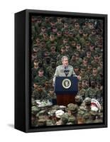 President Bush Speaks to Marines During a Visit to Camp Pendleton Base in San Diego-null-Framed Stretched Canvas