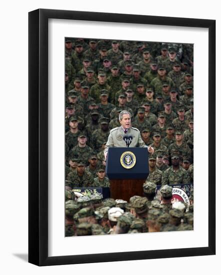 President Bush Speaks to Marines During a Visit to Camp Pendleton Base in San Diego-null-Framed Photographic Print