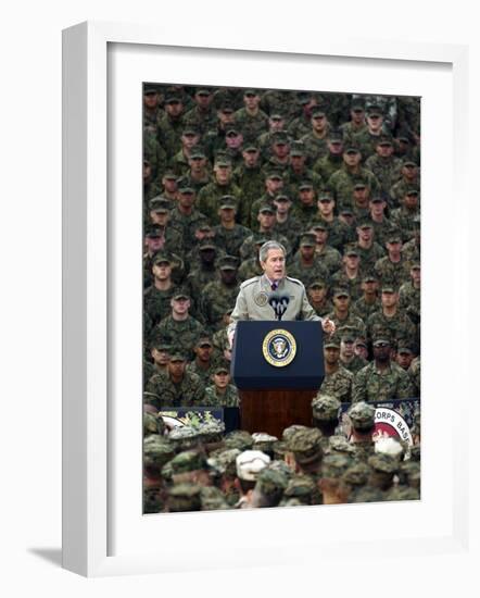 President Bush Speaks to Marines During a Visit to Camp Pendleton Base in San Diego-null-Framed Photographic Print