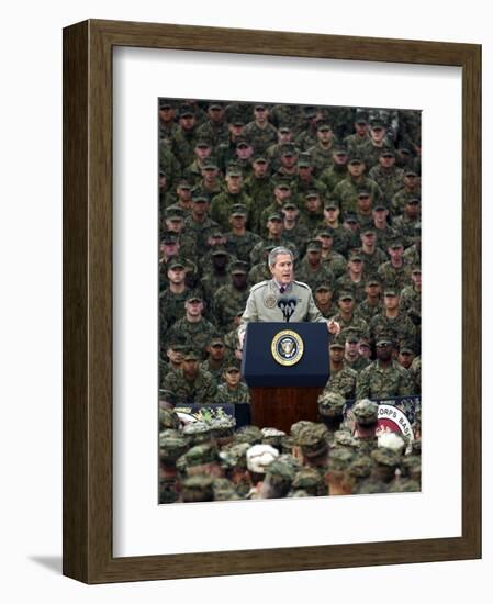 President Bush Speaks to Marines During a Visit to Camp Pendleton Base in San Diego-null-Framed Photographic Print