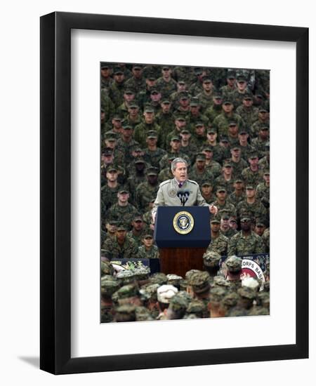 President Bush Speaks to Marines During a Visit to Camp Pendleton Base in San Diego-null-Framed Photographic Print