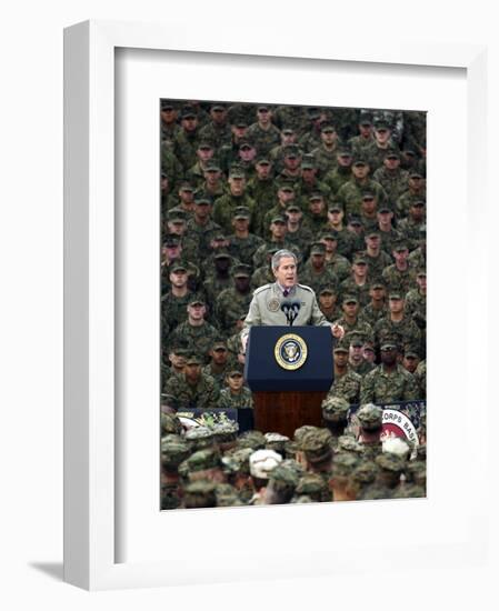 President Bush Speaks to Marines During a Visit to Camp Pendleton Base in San Diego-null-Framed Photographic Print