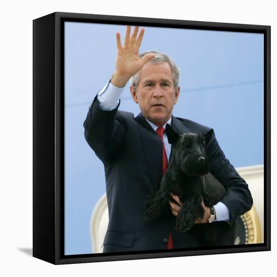 President Bush Steps Down from Air Force One-null-Framed Stretched Canvas