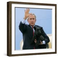 President Bush Steps Down from Air Force One-null-Framed Photographic Print