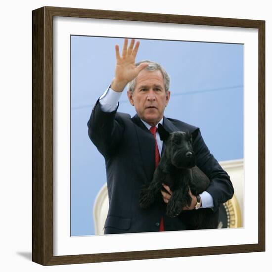 President Bush Steps Down from Air Force One-null-Framed Photographic Print