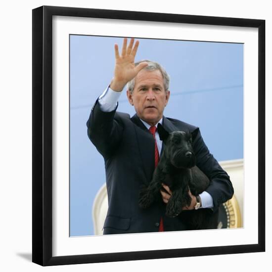 President Bush Steps Down from Air Force One-null-Framed Photographic Print