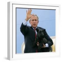 President Bush Steps Down from Air Force One-null-Framed Photographic Print