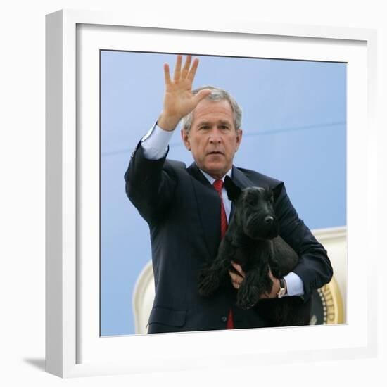 President Bush Steps Down from Air Force One-null-Framed Photographic Print