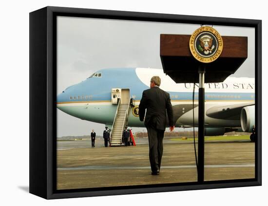 President Bush Walks Back to Air Force One after Speaking to Reporters at Toledo Express Airport-null-Framed Stretched Canvas