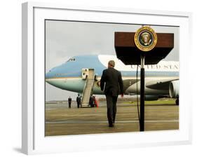President Bush Walks Back to Air Force One after Speaking to Reporters at Toledo Express Airport-null-Framed Photographic Print