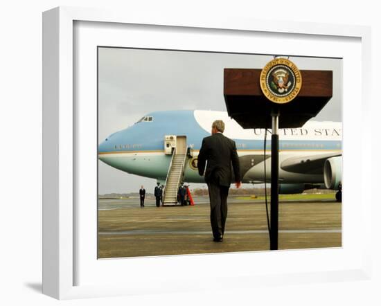 President Bush Walks Back to Air Force One after Speaking to Reporters at Toledo Express Airport-null-Framed Photographic Print