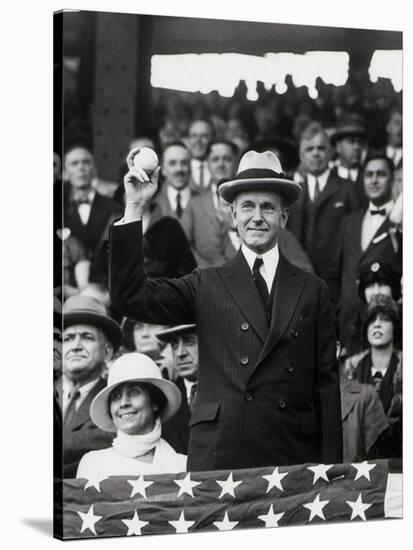 President Calvin Coolidge (1872-1933) Throws Out the First Ball of the 1924 World Series, 1924-American Photographer-Stretched Canvas