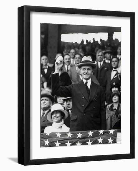 President Calvin Coolidge (1872-1933) Throws Out the First Ball of the 1924 World Series, 1924-American Photographer-Framed Photographic Print