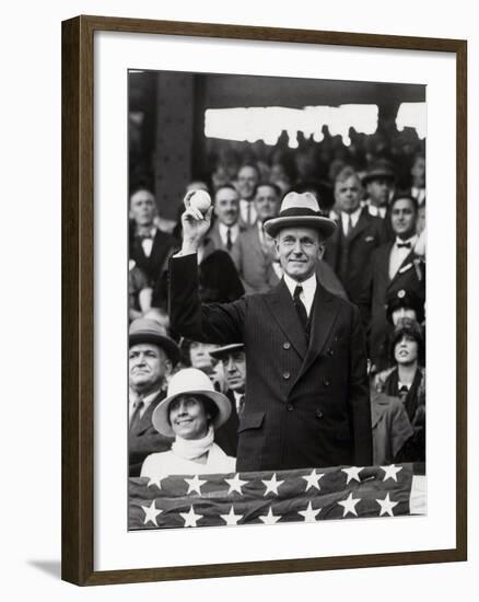 President Calvin Coolidge (1872-1933) Throws Out the First Ball of the 1924 World Series, 1924-American Photographer-Framed Photographic Print