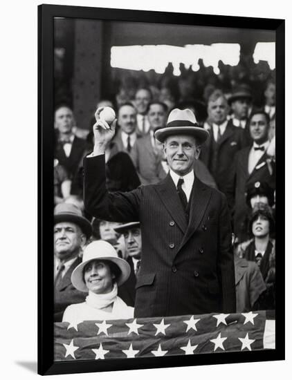 President Calvin Coolidge (1872-1933) Throws Out the First Ball of the 1924 World Series, 1924-American Photographer-Framed Photographic Print