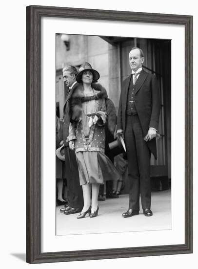 President Calvin Coolidge and First Lady Grace Coolidge Attending Easter Services. April 17, 1927-null-Framed Photo