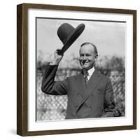 President Calvin Coolidge Waves a Hat Presented to Him by Smoki People of Prescott, Arizona-null-Framed Premium Photographic Print